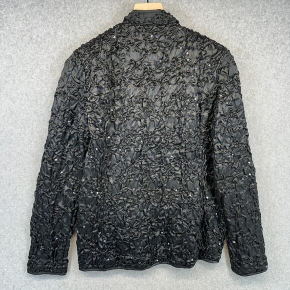 Adressing Woman Jacket Womens Medium Black Full Zip Embellished Crinkle Sequin - Picture 2 of 15